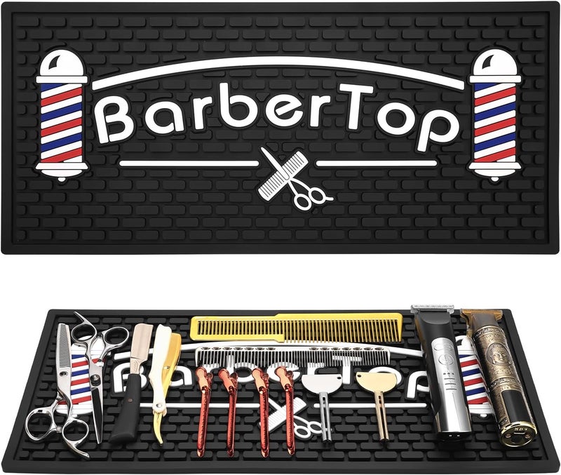 BarberTop Barber Mats for Clippers, Heat Resistant Anti Slip Hair Salon Service Mat, Rubber Barber Station Mat for Hair Styling Tools, Countertop Protector Pad for Electric Clipper, Scissors, Hair Clip - Image 1